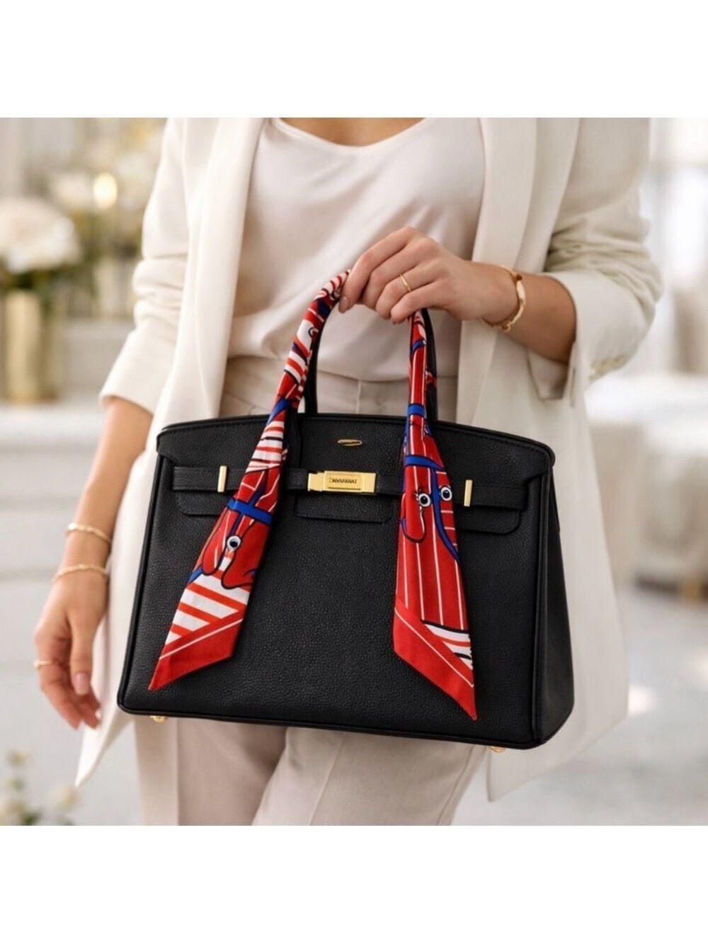 RED BLUE WHITE EQUESTRIAN HORSE SKINNY SCARF HANDBAG HANDLE WRAP HAIR NECK TIE - Picture 2 of 7
